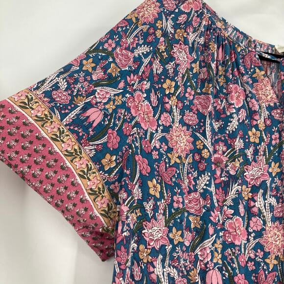 Cynthia Rowley Boho Flouncy Blue Pink Tassel Blouse Rayon Women’s 3X - Picture 4 of 9